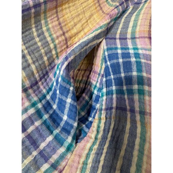 Free People The Voyage Shirtdress Gauze Plaid Blue in Sunrise Combo Size XS - Picture 14 of 14